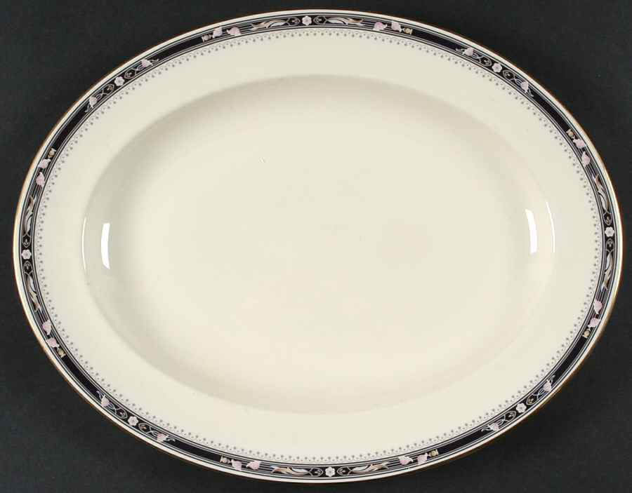 Warwick (Black Border, Pink Flowers) 13" Oval Serving Platter by Minton-1