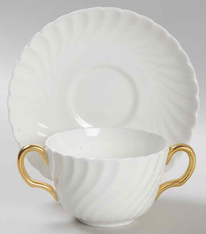 White Fife Flat Bouillon Cup & Saucer by Minton-1