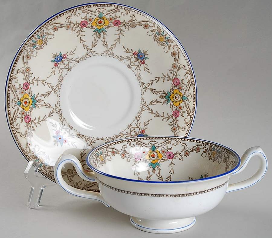 Wilmington Blue Footed Cream Soup Bowl & Saucer Set by Minton-1