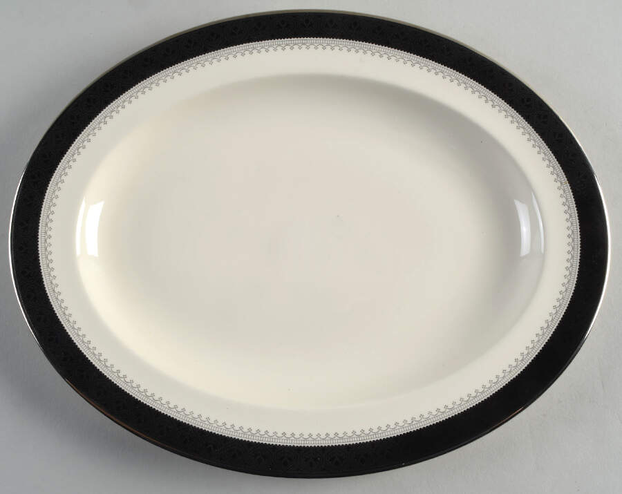 Wilmington (Black Band) 13" Oval Serving Platter by Minton-1