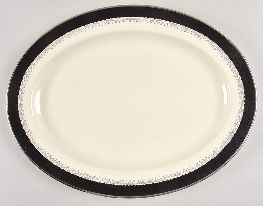Wilmington (Black Band) 16" Oval Serving Platter by Minton-1