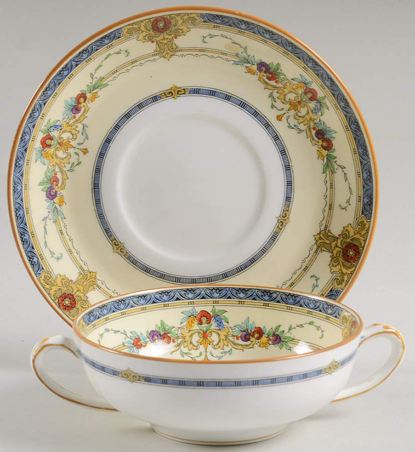 Windsor Blue Footed Cream Soup Bowl & Saucer Set by Minton-1