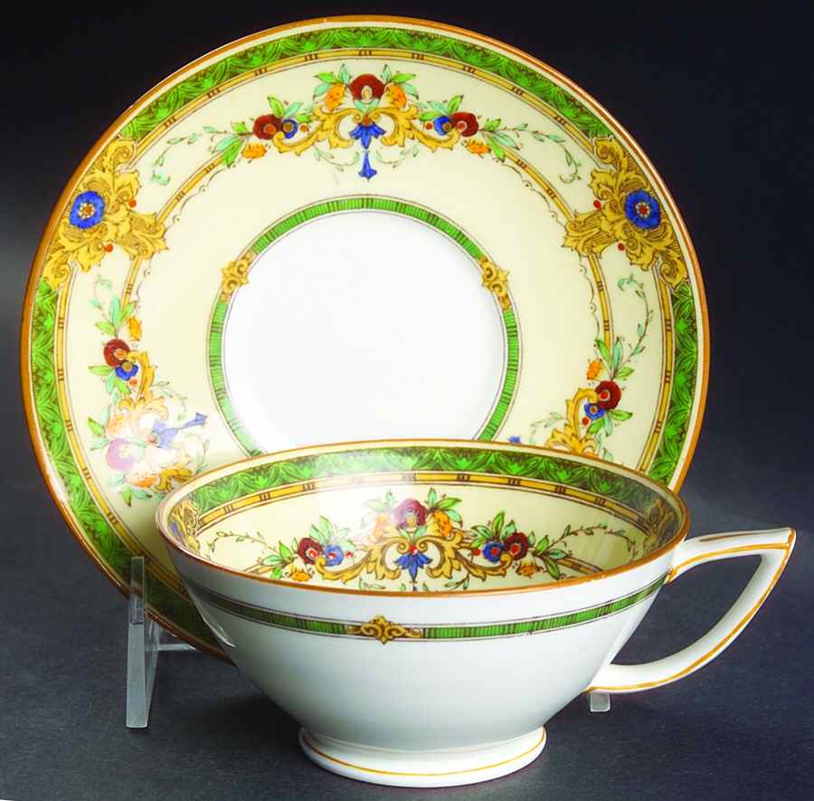 Windsor Green Footed Cup & Saucer Set by Minton-1