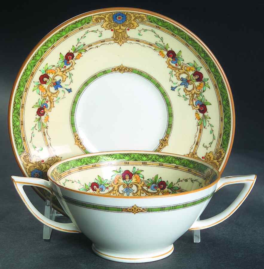 Windsor Green Footed Bouillon Cup & Saucer by Minton-1