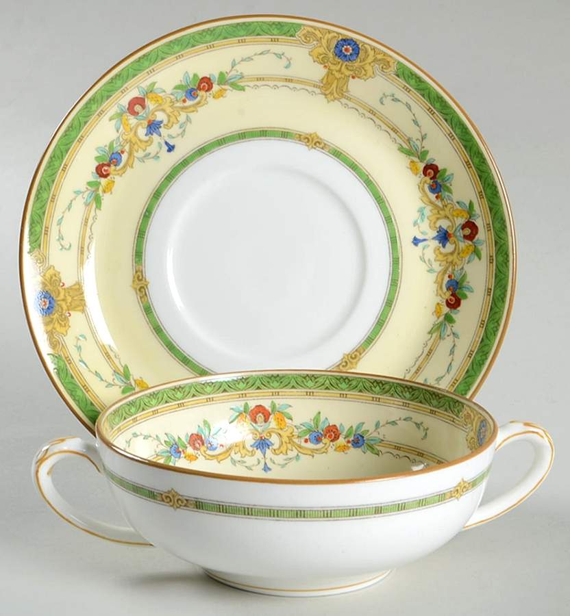 Windsor Green Flat Cream Soup Bowl & Saucer Set by Minton-1