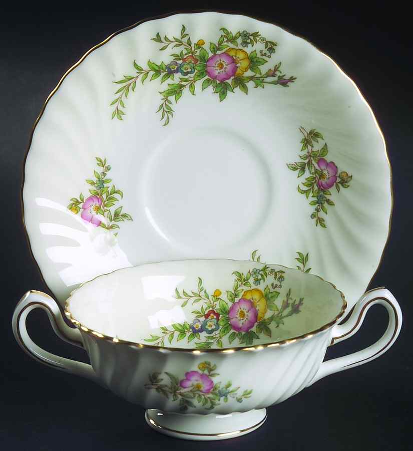 York Footed Cream Soup Bowl & Saucer Set by Minton-1