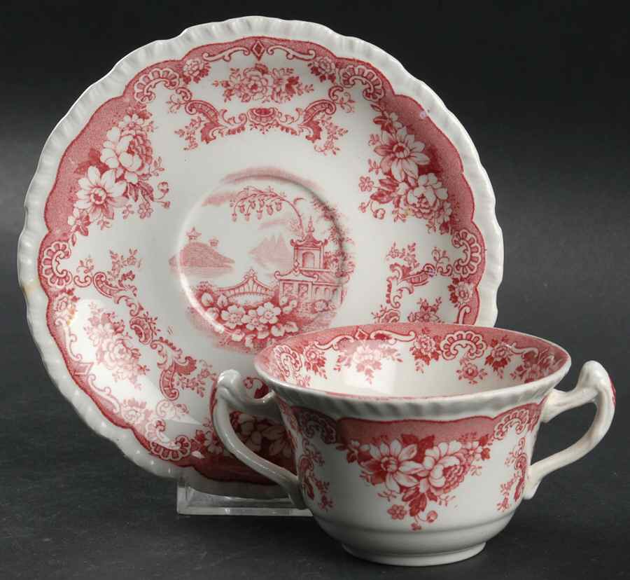 Bombay Red (Scalloped) Flat Bouillon Cup & Saucer by John Maddock & Sons-1