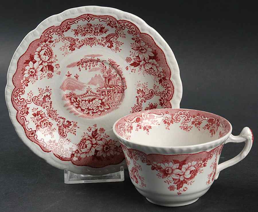 Bombay Red (Scalloped) Flat Cup & Saucer Set by John Maddock & Sons-1