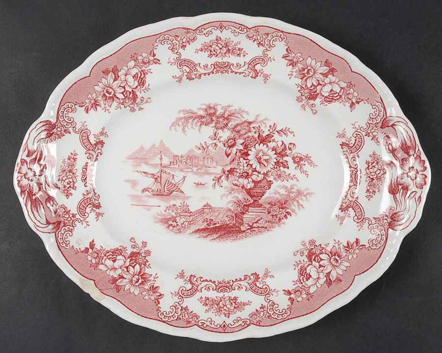Bombay Red (Scalloped) 10" Oval Serving Platter by John Maddock & Sons-1