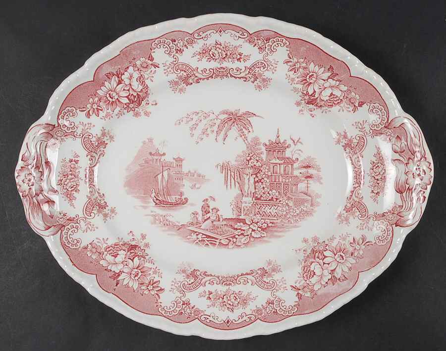Bombay Red (Scalloped) 12" Oval Serving Platter by John Maddock & Sons-1