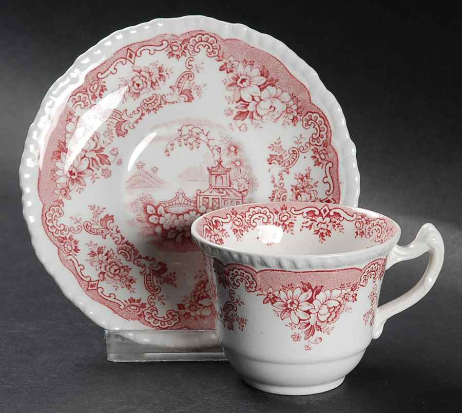 Bombay Red (Scalloped) Flat Demitasse Cup & Saucer Set by John Maddock & Sons-1