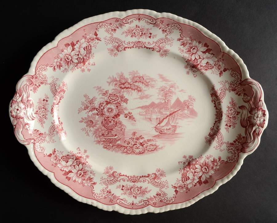 Bombay Red (Scalloped) 14" Oval Serving Platter by John Maddock & Sons-1