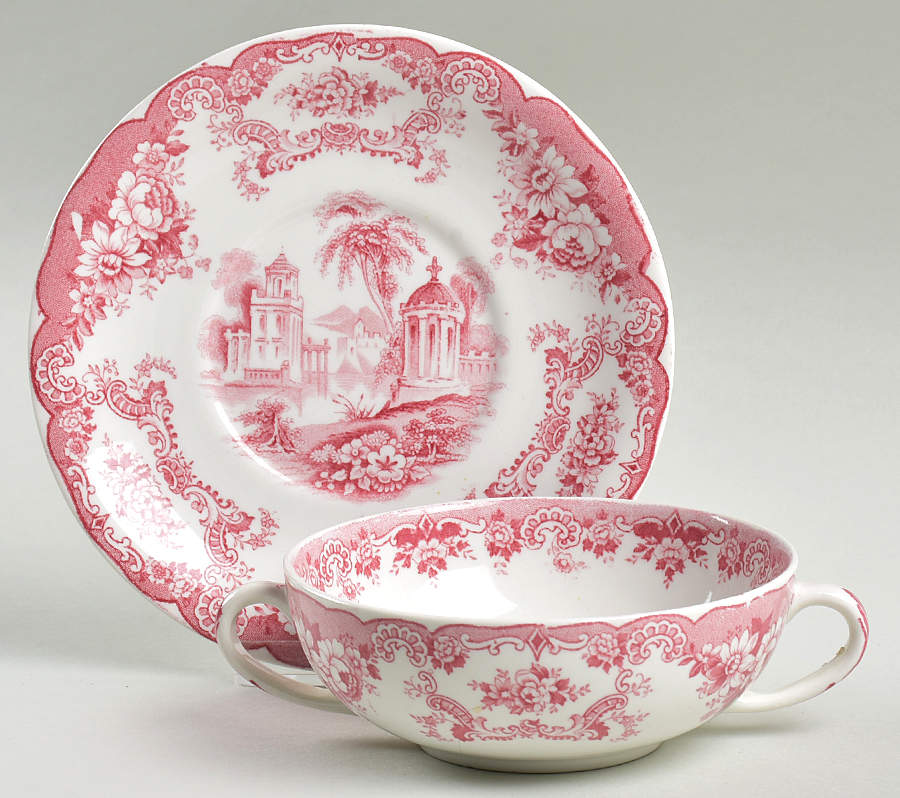Bombay Red (Smooth) Flat Cream Soup Bowl & Saucer Set by John Maddock & Sons-1