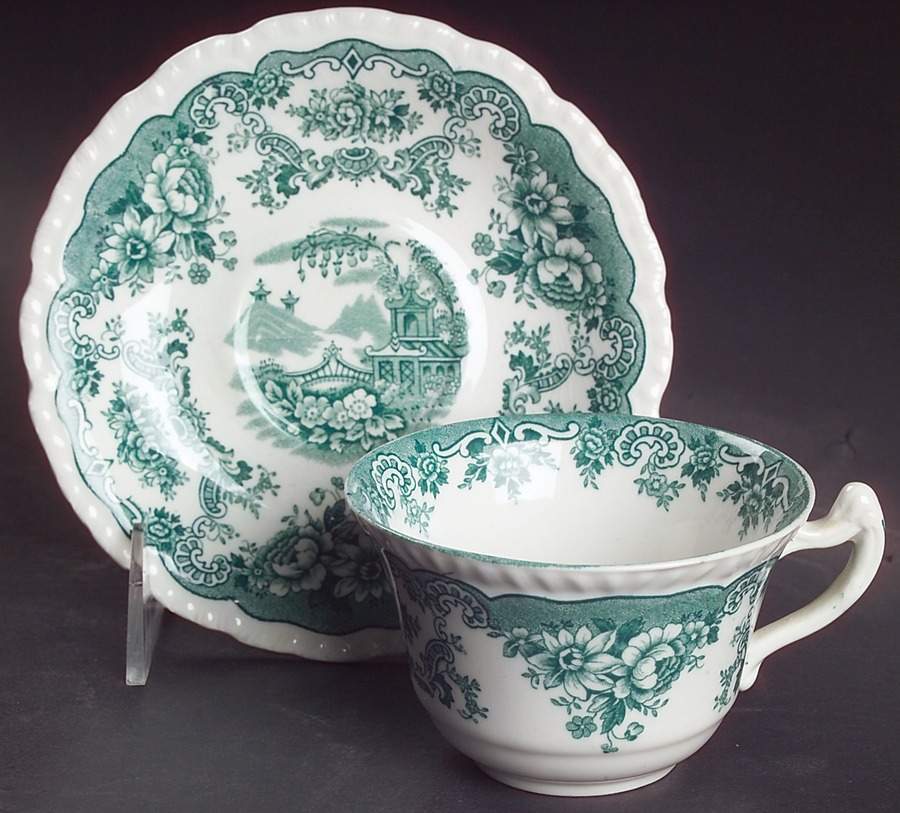 Bombay Green Flat Cup & Saucer Set by John Maddock & Sons-1