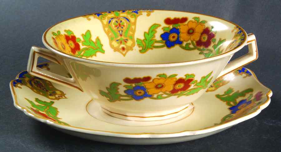 Cairo Flat Cream Soup Bowl & Saucer Set by John Maddock & Sons-1