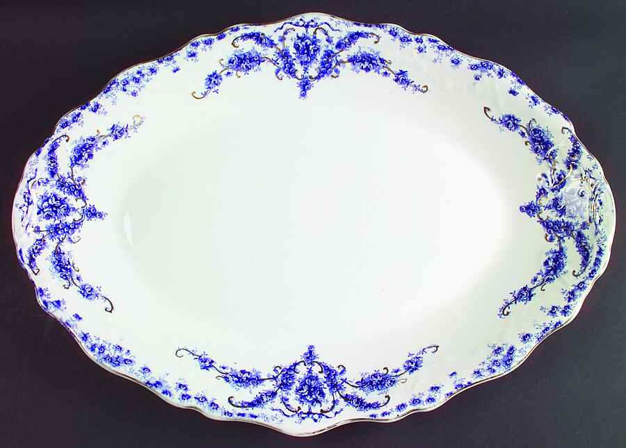 Empire Blue 17" Oval Serving Platter by John Maddock & Sons-1
