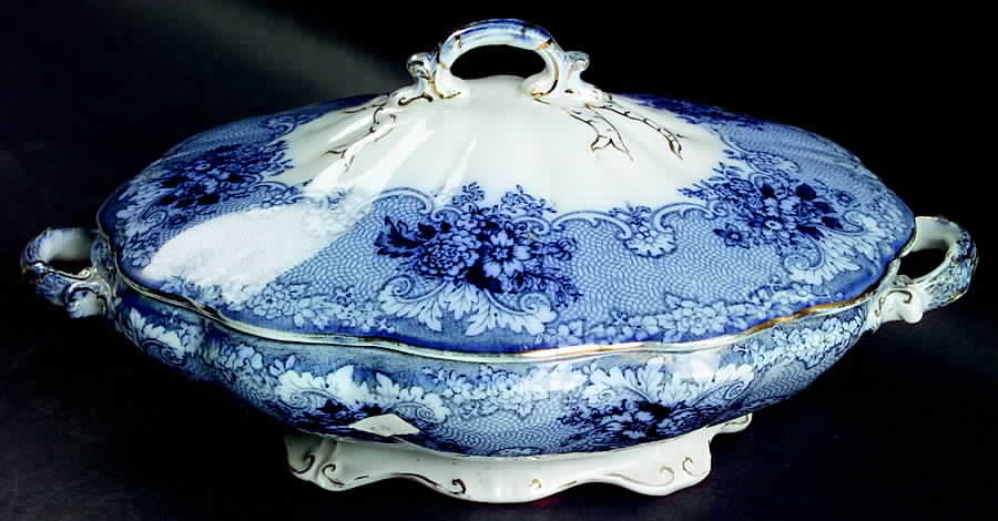 Gem (Flow Blue) Oval Covered Vegetable by John Maddock & Sons-1