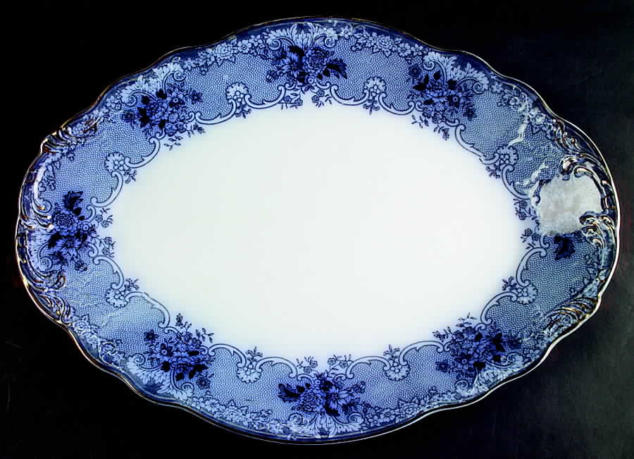 Gem (Flow Blue) 17" Oval Serving Platter by John Maddock & Sons-1