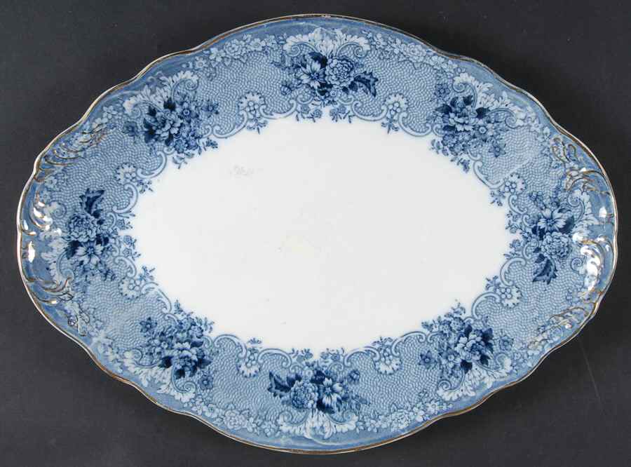 Gem (Flow Blue) 12" Oval Serving Platter by John Maddock & Sons-1