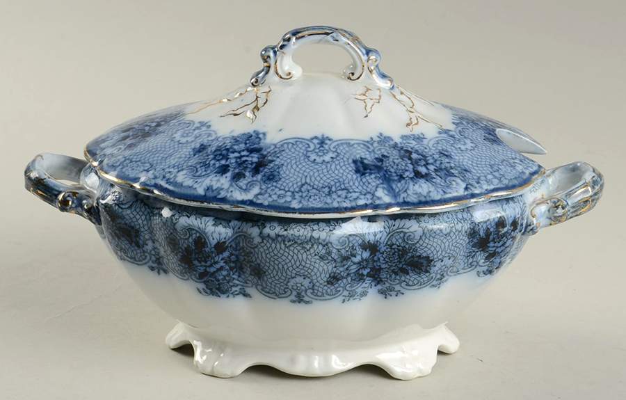 Gem (Flow Blue) Sauce Boat & Lid by John Maddock & Sons-1