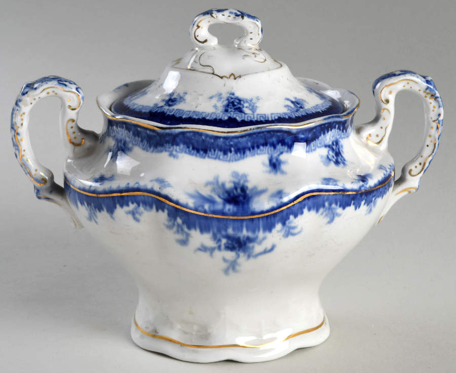 Hamilton Blue Sugar Bowl & Lid by John Maddock & Sons-1
