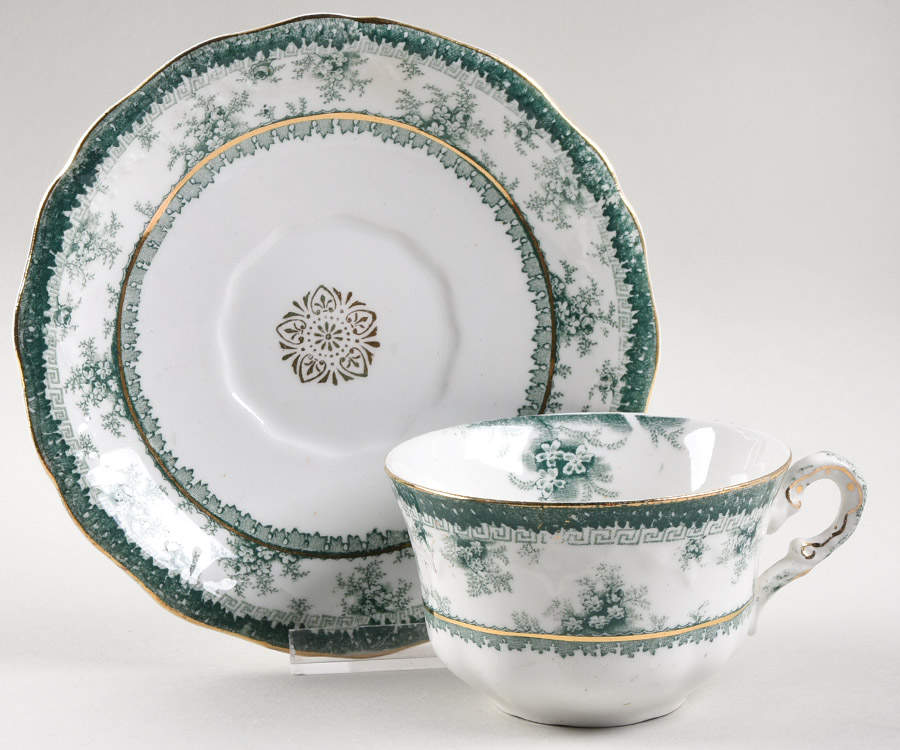 Hamilton Green Flat Cup & Saucer Set by John Maddock & Sons-1