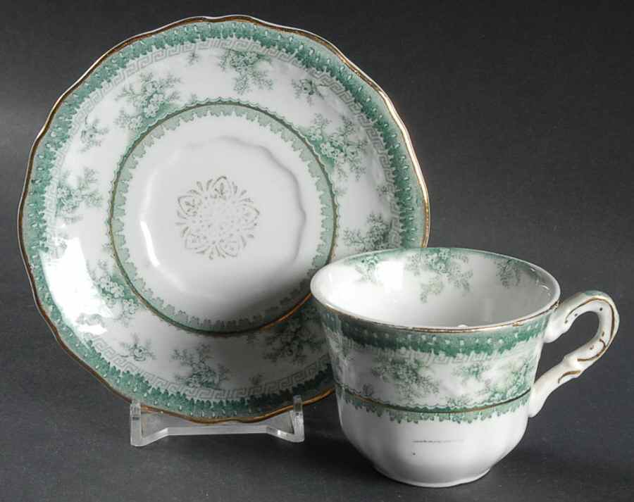 Hamilton Green Flat Demitasse Cup & Saucer Set by John Maddock & Sons-1