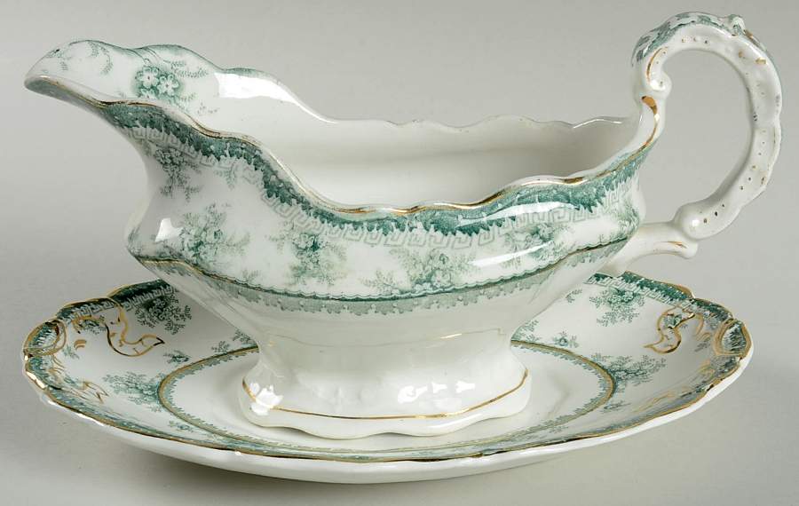Hamilton Green Gravy Boat & Underplate by John Maddock & Sons-1