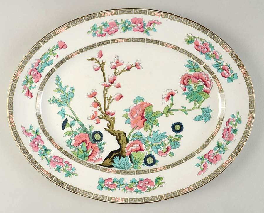 Indian Tree (Gold Trim, Semiscalloped) 14" Oval Serving Platter by John Maddock & Sons-1