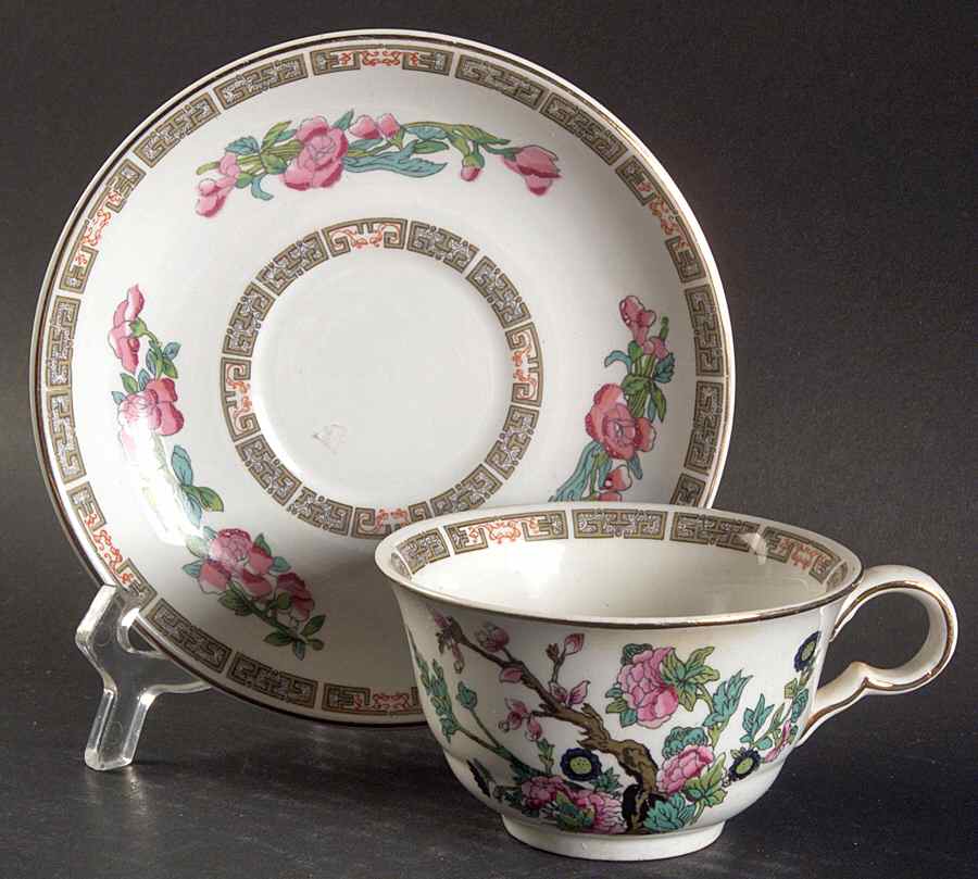 Indian Tree (Gold Trim, Semiscalloped) Flat Cup & Saucer Set by John Maddock & Sons-1