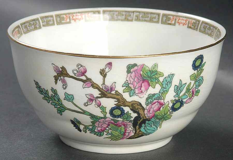 Indian Tree (Gold Trim, Semiscalloped) Cranberry Bowl by John Maddock & Sons-1