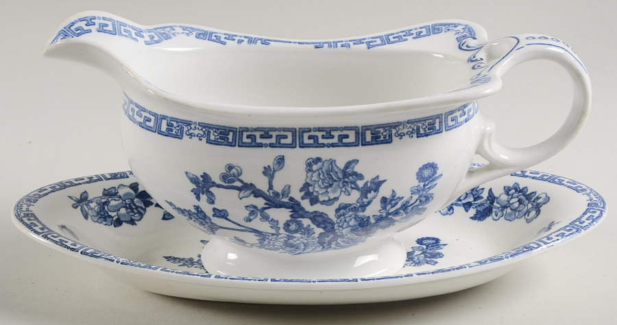 Indian Tree Blue Gravy Boat & Underplate by John Maddock & Sons-1