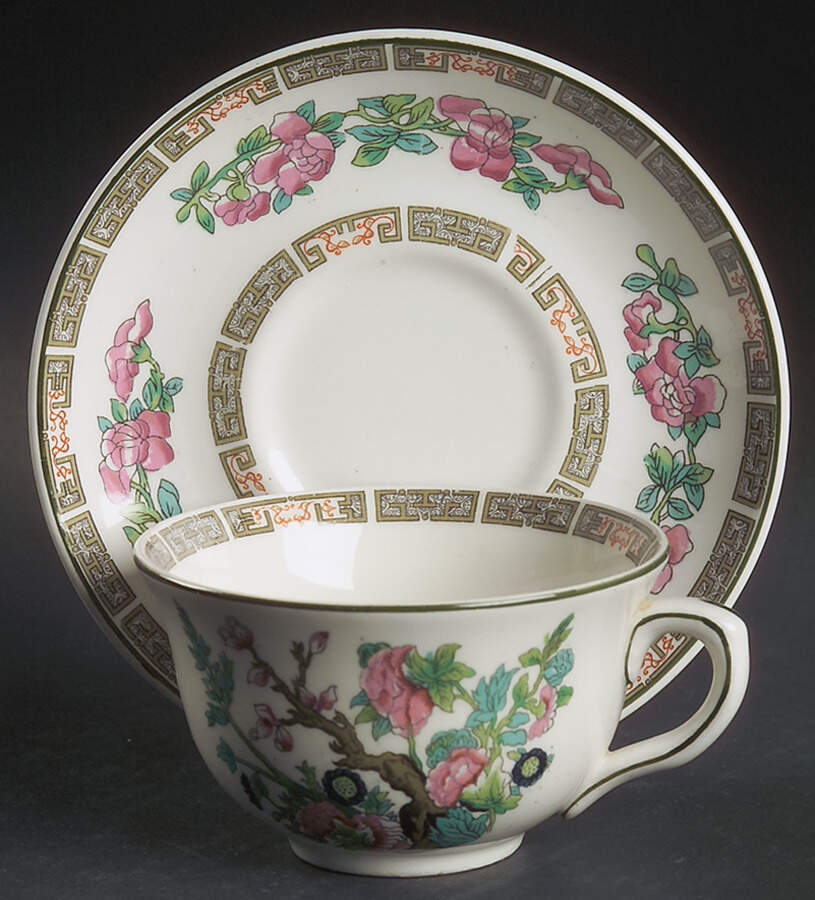 Indian Tree (Green Trim) Flat Cup & Saucer Set by John Maddock & Sons-1
