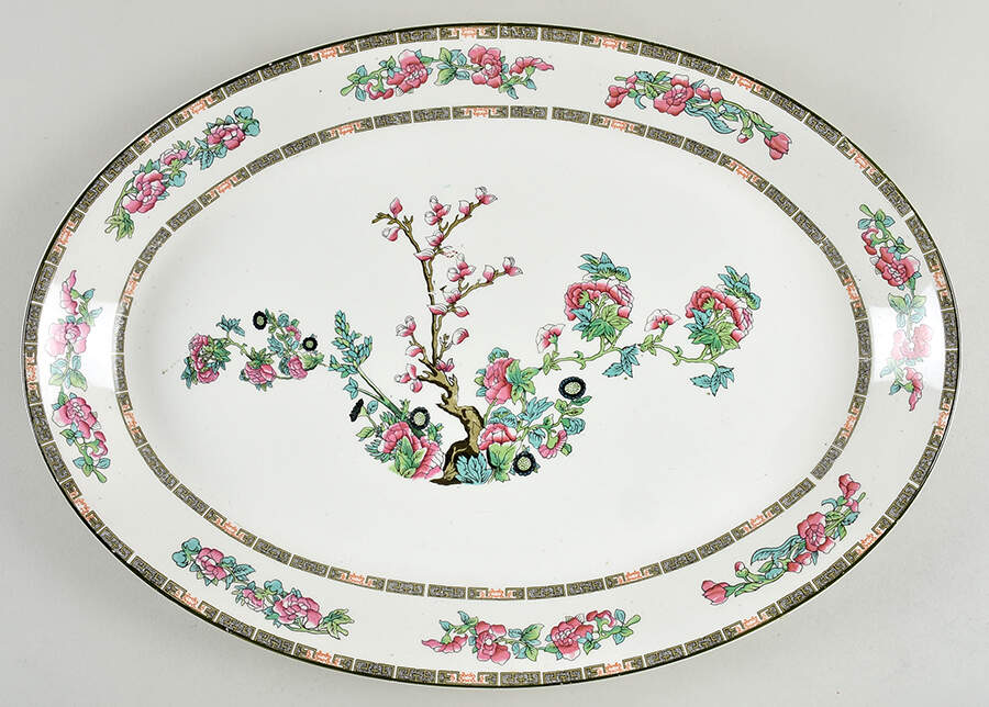 Indian Tree (Green Trim) 18" Oval Serving Platter by John Maddock & Sons-1