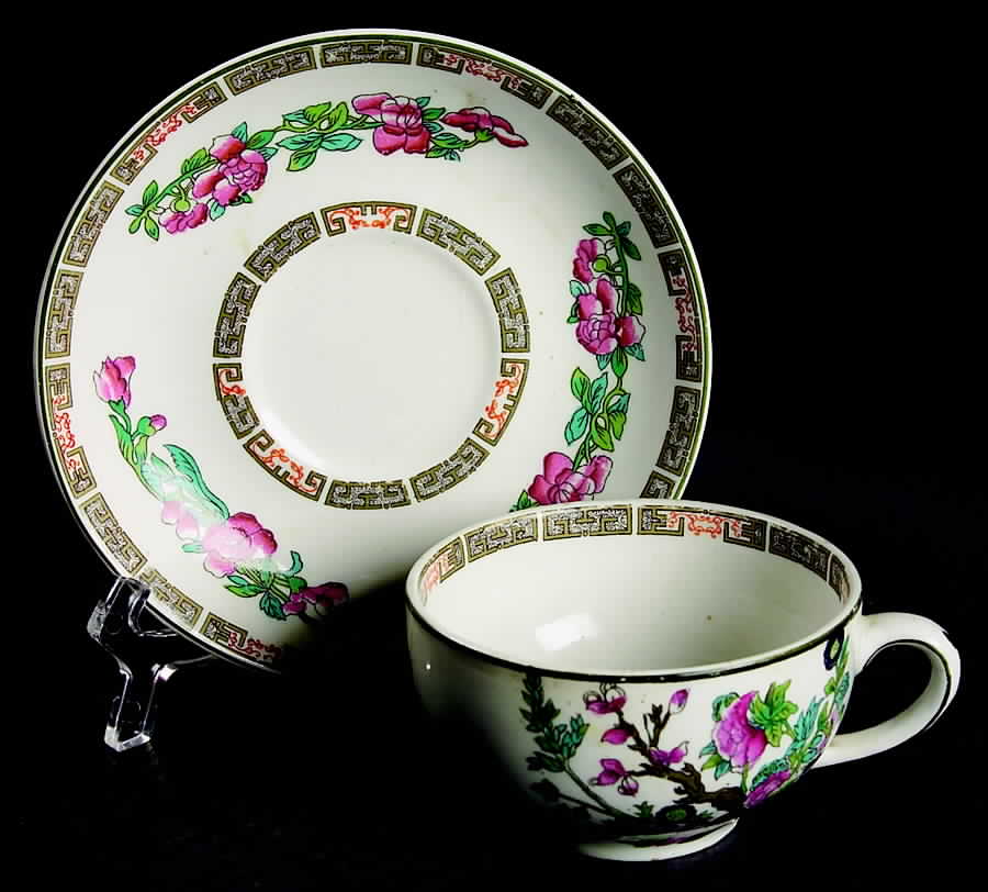 Indian Tree (Green Trim) Flat Cup & Saucer Set by John Maddock & Sons-1