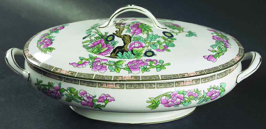 Indian Tree (Green Trim) Oval Covered Vegetable by John Maddock & Sons-1
