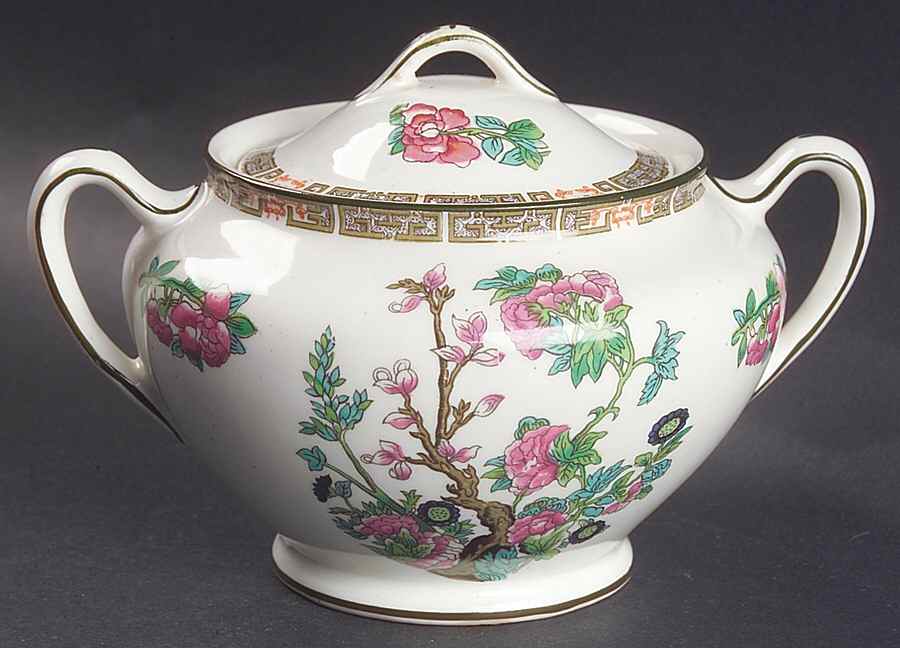 Indian Tree (Green Trim) Sugar Bowl & Lid by John Maddock & Sons-1