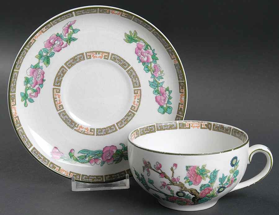 Indian Tree (Green Trim) Oversized Cup & Saucer Set by John Maddock & Sons-1