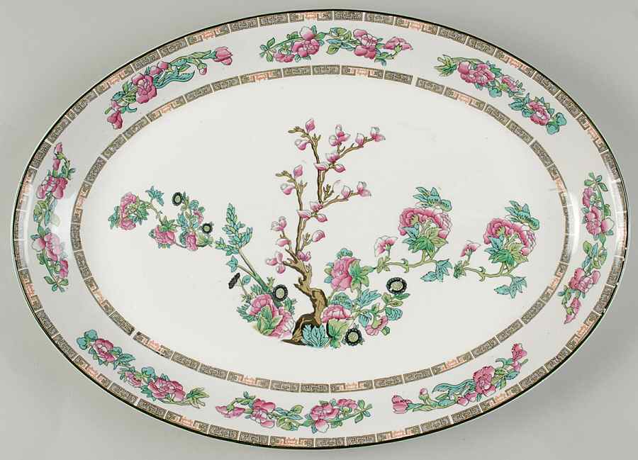 Indian Tree (Green Trim) 16" Oval Serving Platter by John Maddock & Sons-1