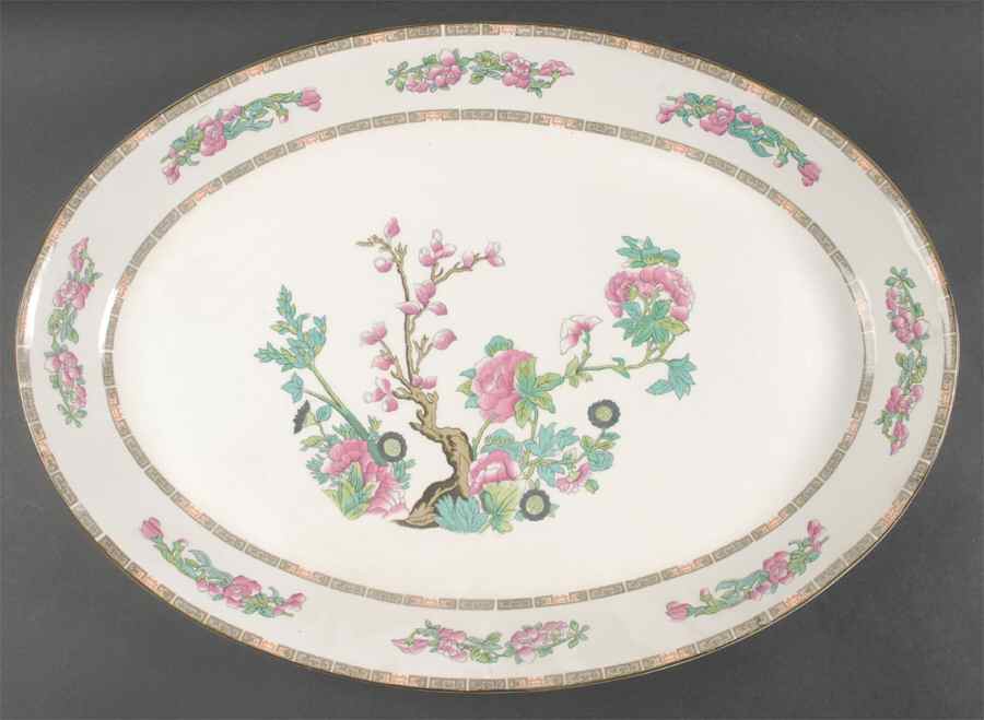 Indian Tree (Green Trim) 20" Oval Serving Platter by John Maddock & Sons-1