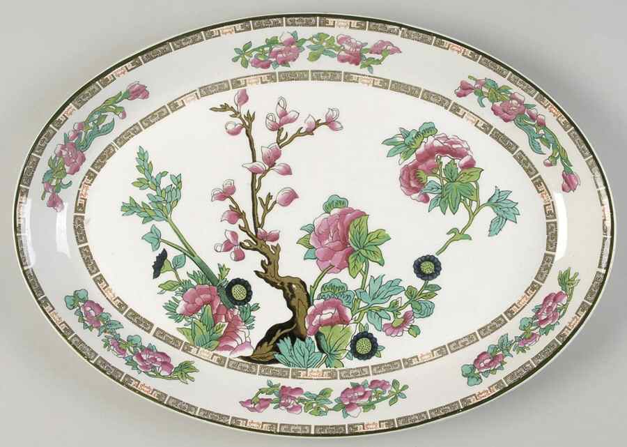 Indian Tree (Green Trim) 14" Oval Serving Platter by John Maddock & Sons-1