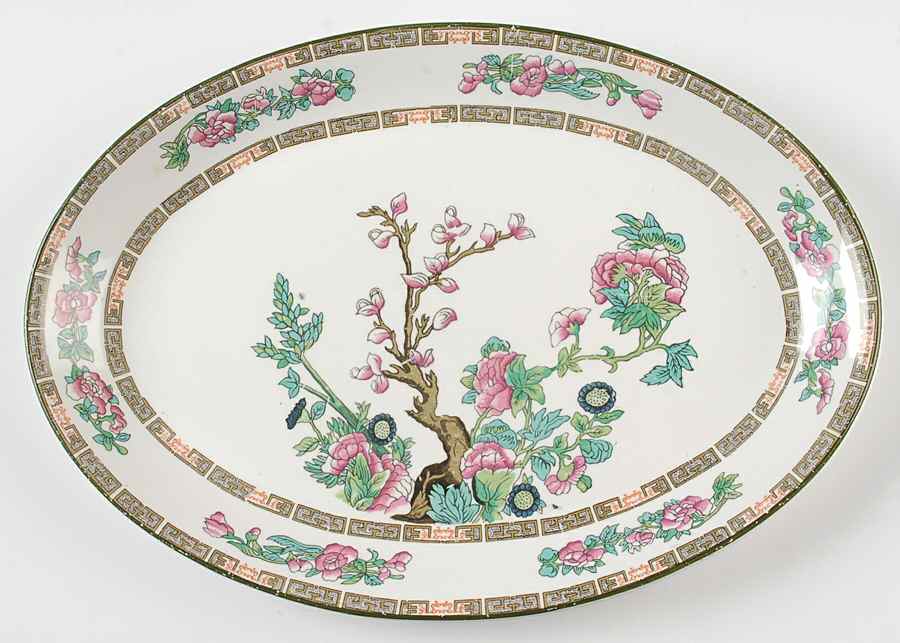 Indian Tree (Green Trim) 12" Oval Serving Platter by John Maddock & Sons-1