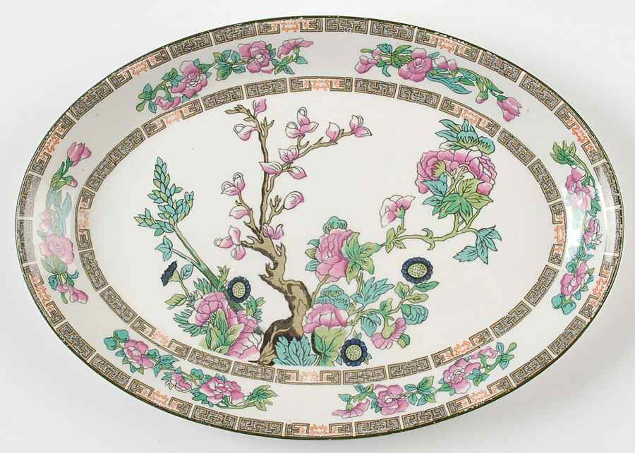Indian Tree (Green Trim) 10" Oval Serving Platter by John Maddock & Sons-1