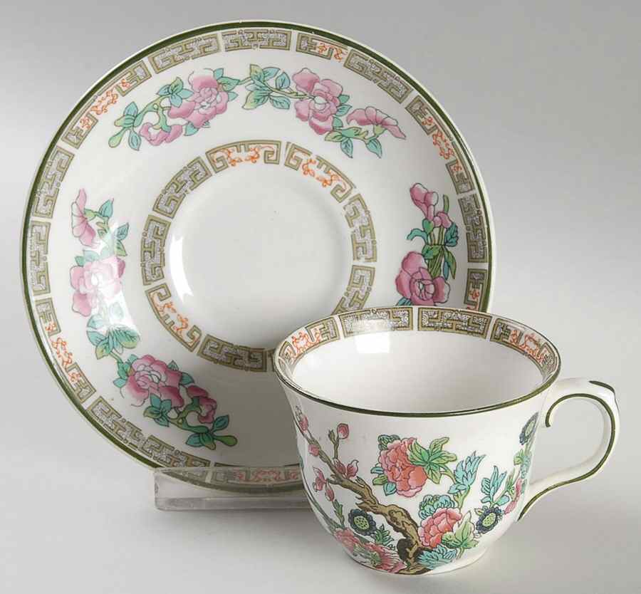 Indian Tree (Green Trim) Flat Demitasse Cup & Saucer Set by John Maddock & Sons-1