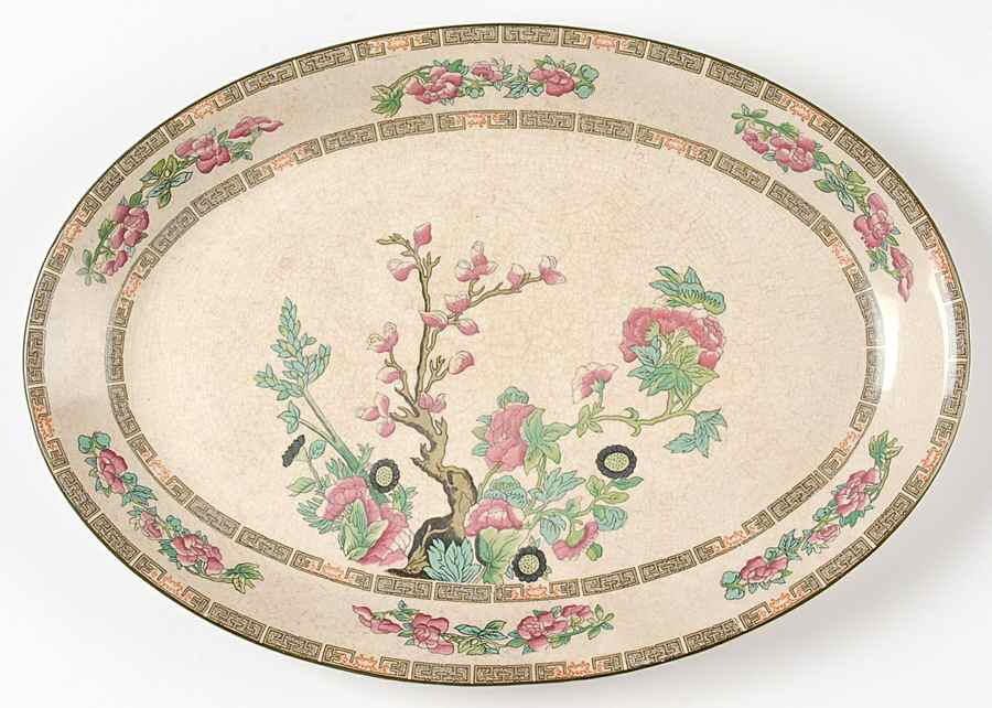 Indian Tree (Green Trim) 12" Oval Serving Platter by John Maddock & Sons-1