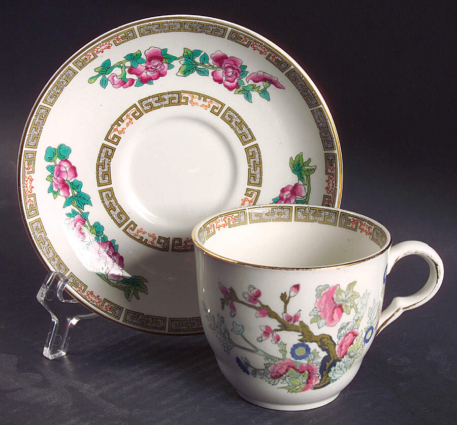 Indian Tree (Smooth, Gold Trim) Flat Cup & Saucer Set by John Maddock & Sons-1