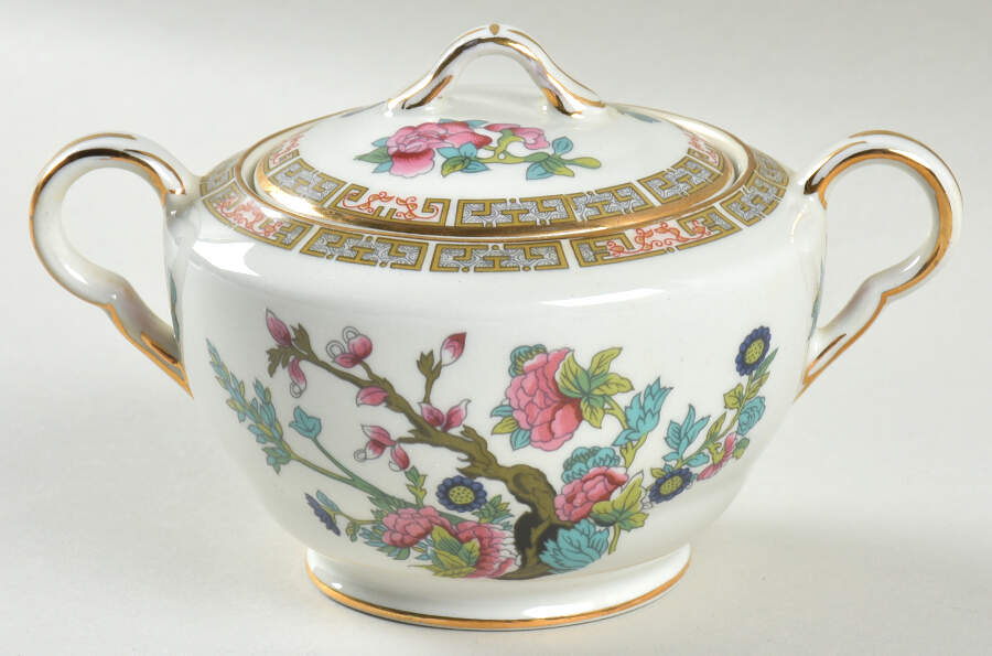 Indian Tree (Smooth, Gold Trim) Sugar Bowl & Lid by John Maddock & Sons-1