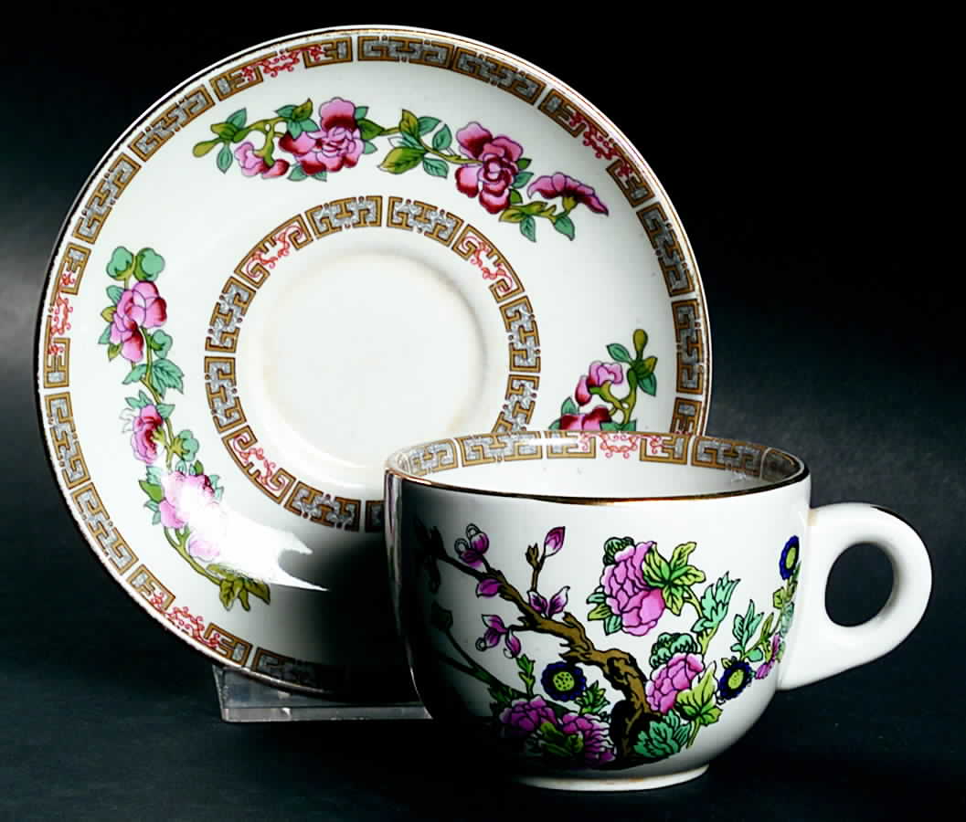 Indian Tree (Smooth, Gold Trim) Flat Cup & Saucer Set by John Maddock & Sons-1