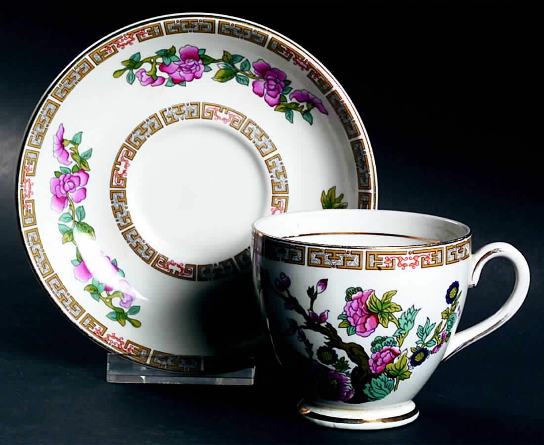 Indian Tree (Smooth, Gold Trim) Footed Cup & Saucer Set by John Maddock & Sons-1
