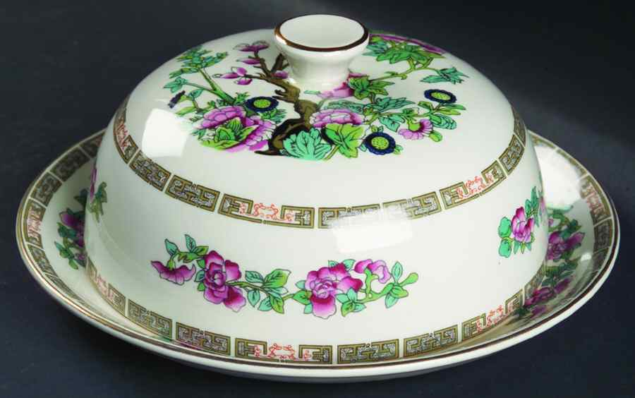 Indian Tree (Smooth, Gold Trim) Muffin Dish & Lid by John Maddock & Sons-1